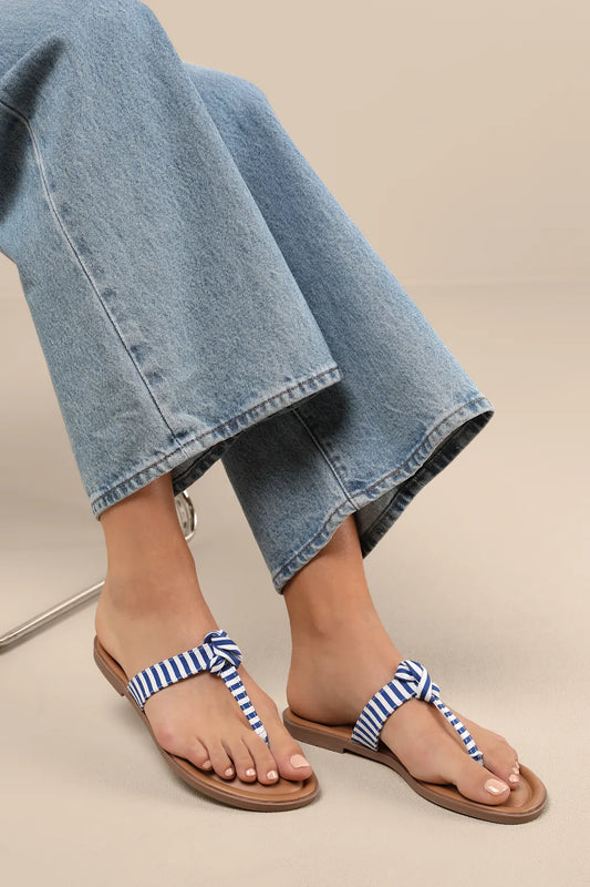 Mina-Blue and White Striped Thong Sandals